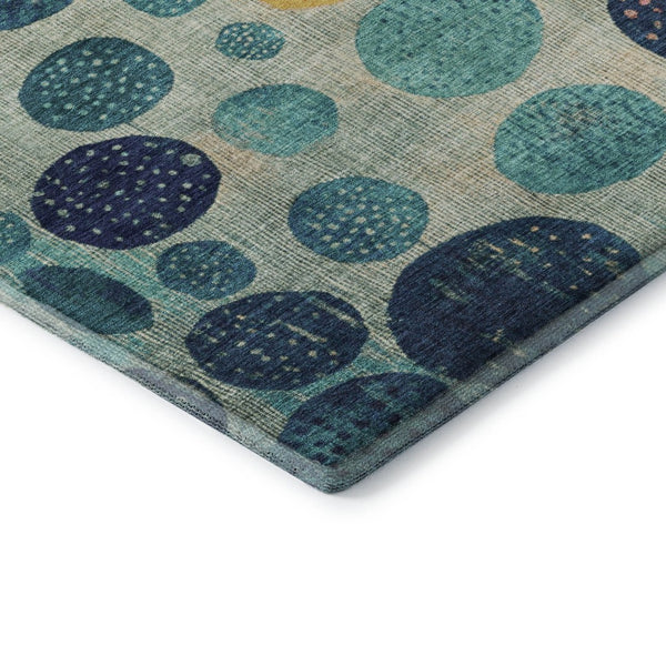 HomeRoots 8' Teal Pink & Gold Geometric Round Rug - Washable, UV Protected, Stylish Accent for Any Room 707464