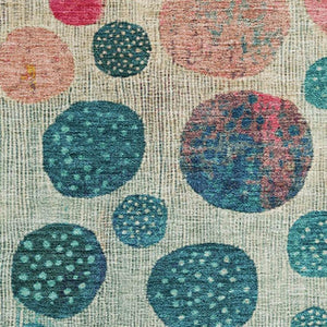 HomeRoots 8' Teal Pink & Gold Geometric Round Rug - Washable, UV Protected, Stylish Accent for Any Room 707464
