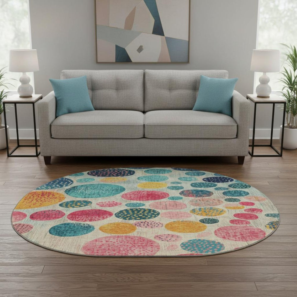 HomeRoots 8' X 10' Vibrant Teal Pink Gold Geometric Washable Area Rug with UV Protection for Modern Living 707465