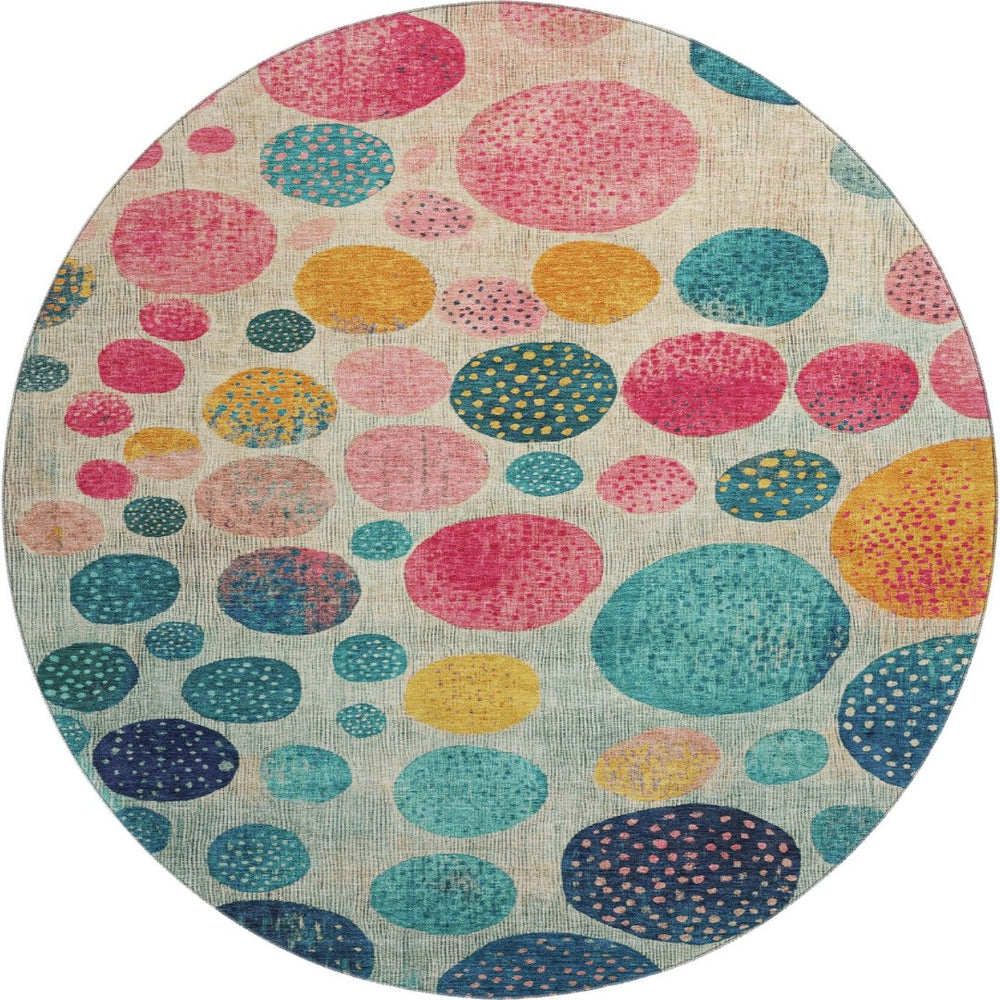 HomeRoots 8' X 10' Vibrant Teal Pink Gold Geometric Washable Area Rug with UV Protection for Modern Living 707465
