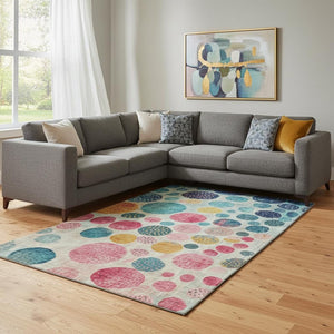 HomeRoots 9' X 12' Teal Pink Gold Geometric Washable Area Rug – UV Protected, Stain Resistant, Durable Design! 707466