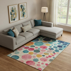 HomeRoots 10' X 14' Washable Geometric Area Rug in Teal, Pink & Gold - UV Protected, Durable & Stylish Decor 707467