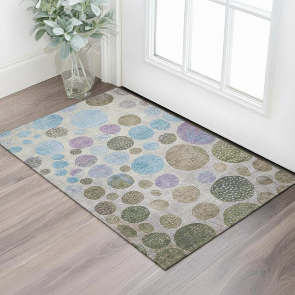 HomeRoots 5' X 8' Stylish Taupe Blue Beige Geometric Washable Area Rug - Durable, Stain-Resistant & UV Protected! 707469