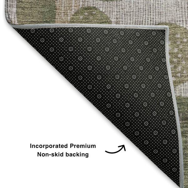 HomeRoots 8' Stylish Taupe Blue & Beige Geometric Washable Round Rug with UV Protection for Active Spaces 707470