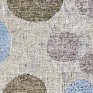 HomeRoots 8' Stylish Taupe Blue & Beige Geometric Washable Round Rug with UV Protection for Active Spaces 707470