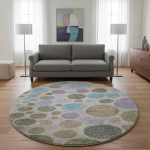 HomeRoots 8' X 10' Washable Taupe Blue Beige Geometric Area Rug with UV Protection for Modern Living Spaces 707471