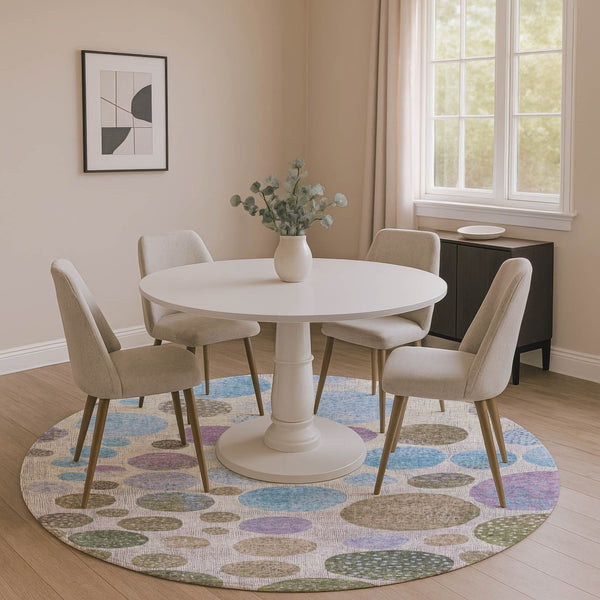 HomeRoots 8' X 10' Washable Taupe Blue Beige Geometric Area Rug with UV Protection for Modern Living Spaces 707471