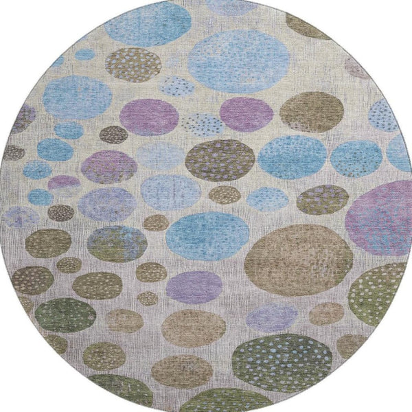 HomeRoots 8' X 10' Washable Taupe Blue Beige Geometric Area Rug with UV Protection for Modern Living Spaces 707471