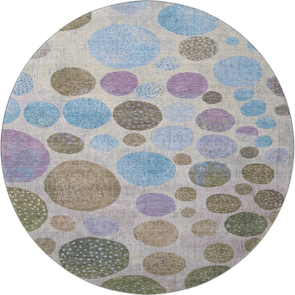 HomeRoots 8' X 10' Washable Taupe Blue Beige Geometric Area Rug with UV Protection for Modern Living Spaces 707471