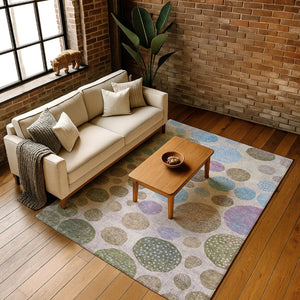 HomeRoots 9' X 12' Geometric Area Rug in Taupe, Blue & Beige - Washable, UV-Protected, Non-Slip Design! 707472