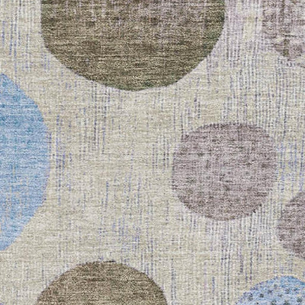 HomeRoots 9' X 12' Geometric Area Rug in Taupe, Blue & Beige - Washable, UV-Protected, Non-Slip Design! 707472