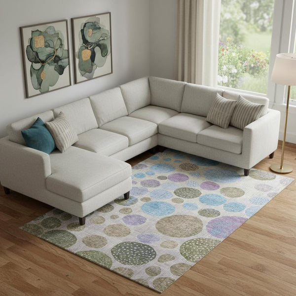 HomeRoots 10' Modern Taupe Blue & Beige Geometric Washable Area Rug with UV Protection for High-Traffic Spaces 707473