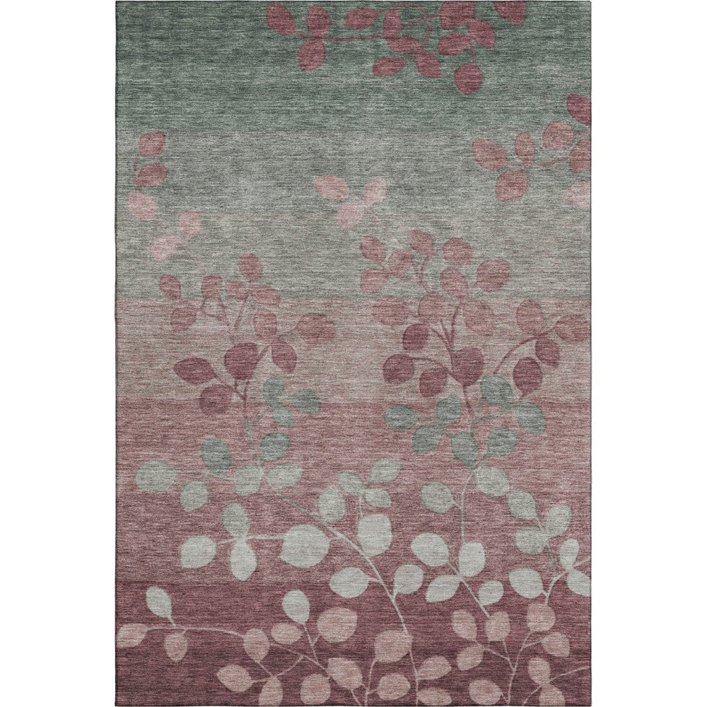HomeRoots 8' Floral Washable Round Rug in Blush & Emerald - UV Protected, Stain Resistant, Easy Care Design 707476
