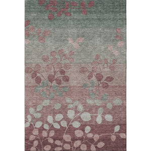 HomeRoots 8' Floral Washable Round Rug in Blush & Emerald - UV Protected, Stain Resistant, Easy Care Design 707476