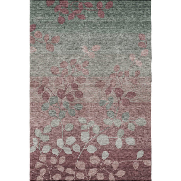 HomeRoots 8' Floral Washable Round Rug in Blush & Emerald - UV Protected, Stain Resistant, Easy Care Design 707476