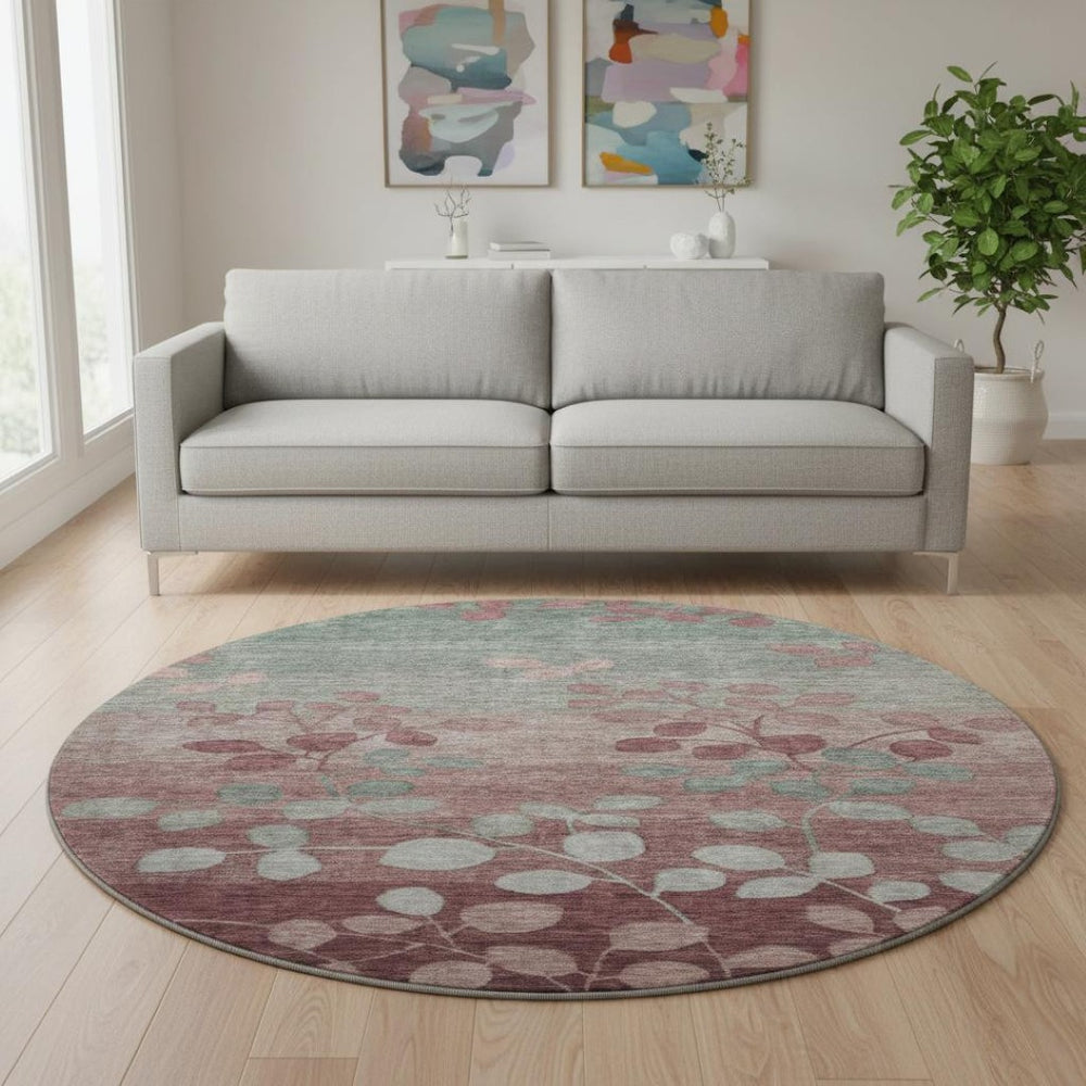 HomeRoots 8' X 10' Floral Washable Area Rug in Blush & Emerald - UV Protection, Stain Resistant & Easy Care! 707477