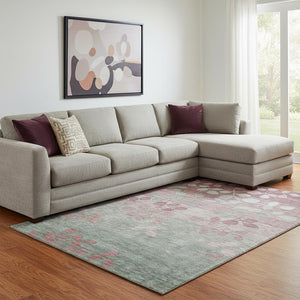 HomeRoots 9' X 12' Blush & Emerald Floral Area Rug – Stylish, Washable, UV-Protected, Stain-Resistant Design! 707478