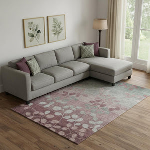 HomeRoots 10' X 14' Blush & Emerald Floral Washable Area Rug - UV Protected, Stain Resistant, Durable Design 707479