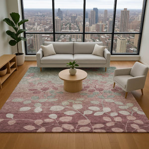 HomeRoots 10' X 14' Blush & Emerald Floral Washable Area Rug - UV Protected, Stain Resistant, Durable Design 707479