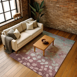 HomeRoots 10' X 14' Blush & Emerald Floral Washable Area Rug - UV Protected, Stain Resistant, Durable Design 707479