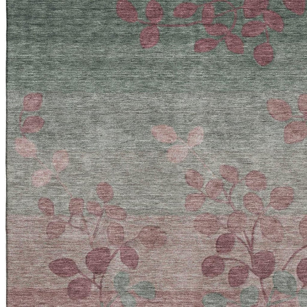 HomeRoots 10' X 14' Blush & Emerald Floral Washable Area Rug - UV Protected, Stain Resistant, Durable Design 707479
