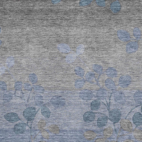HomeRoots 8' Denim Blue & Gray Floral Round Rug - Washable, Stain-Resistant, UV Protected for Family Spaces! 707482