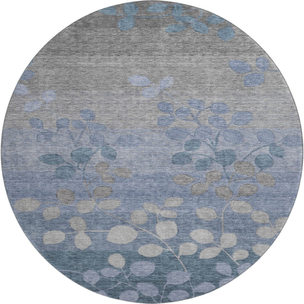 HomeRoots 8' X 10' Denim Blue Floral Area Rug - Washable, UV Protected, Stain Resistant for Family Homes 707483