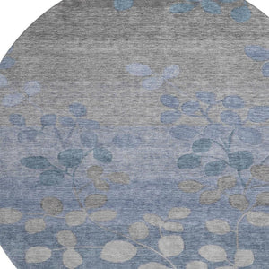 HomeRoots 8' X 10' Denim Blue Floral Area Rug - Washable, UV Protected, Stain Resistant for Family Homes 707483