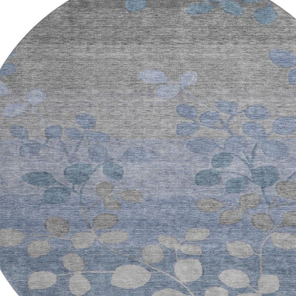 HomeRoots 8' X 10' Denim Blue Floral Area Rug - Washable, UV Protected, Stain Resistant for Family Homes 707483