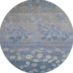 HomeRoots 8' X 10' Denim Blue Floral Area Rug - Washable, UV Protected, Stain Resistant for Family Homes 707483