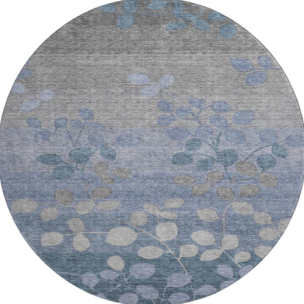 HomeRoots 8' X 10' Denim Blue Floral Area Rug - Washable, UV Protected, Stain Resistant for Family Homes 707483