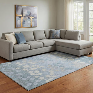 HomeRoots 9' X 12' Washable Denim Blue & Gray Floral Area Rug with UV Protection for Family-Friendly Spaces 707484