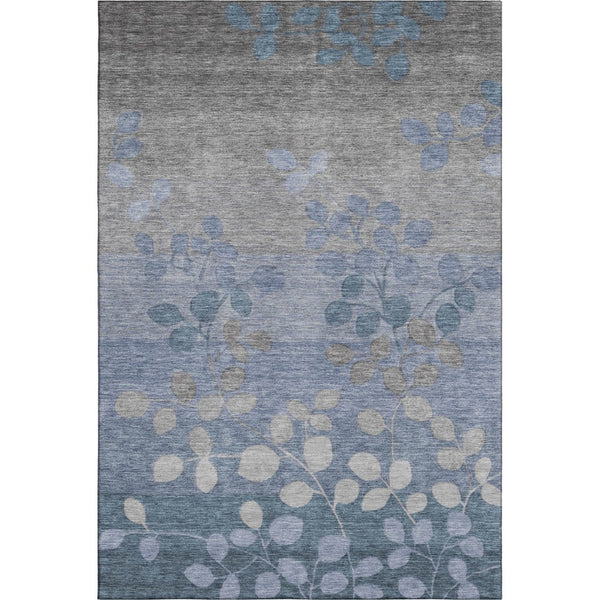 HomeRoots 9' X 12' Washable Denim Blue & Gray Floral Area Rug with UV Protection for Family-Friendly Spaces 707484
