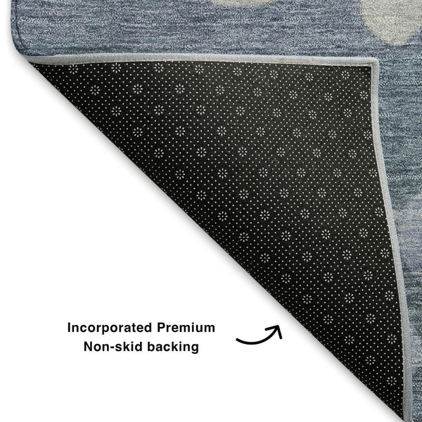 HomeRoots 9' X 12' Washable Denim Blue & Gray Floral Area Rug with UV Protection for Family-Friendly Spaces 707484