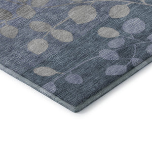 HomeRoots 9' X 12' Washable Denim Blue & Gray Floral Area Rug with UV Protection for Family-Friendly Spaces 707484