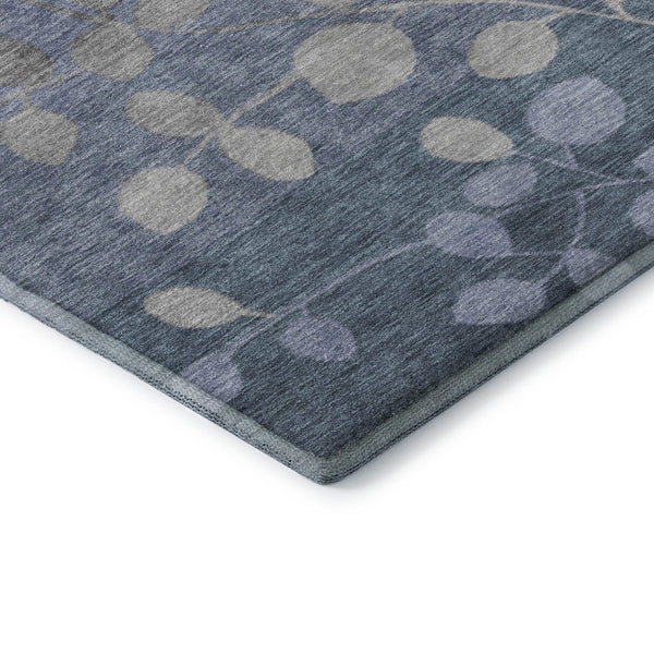 HomeRoots 9' X 12' Washable Denim Blue & Gray Floral Area Rug with UV Protection for Family-Friendly Spaces 707484