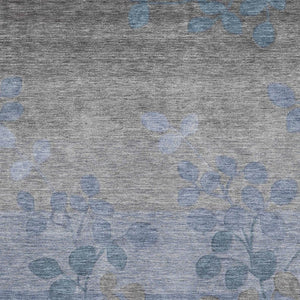 HomeRoots 9' X 12' Washable Denim Blue & Gray Floral Area Rug with UV Protection for Family-Friendly Spaces 707484