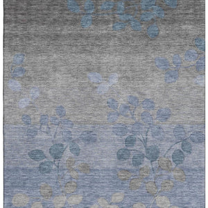 HomeRoots 9' X 12' Washable Denim Blue & Gray Floral Area Rug with UV Protection for Family-Friendly Spaces 707484