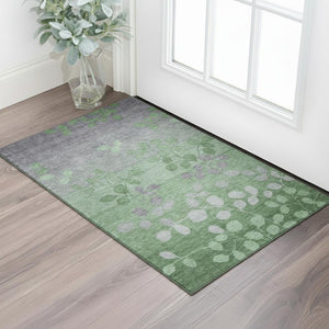HomeRoots 5' X 8' Floral Area Rug in Green and Gray - Washable, UV-Protected, Stain-Resistant & Non-Slip! 707487