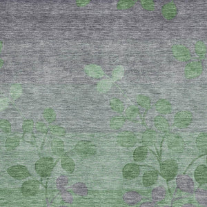 HomeRoots 5' X 8' Floral Area Rug in Green and Gray - Washable, UV-Protected, Stain-Resistant & Non-Slip! 707487