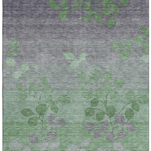 HomeRoots 5' X 8' Floral Area Rug in Green and Gray - Washable, UV-Protected, Stain-Resistant & Non-Slip! 707487
