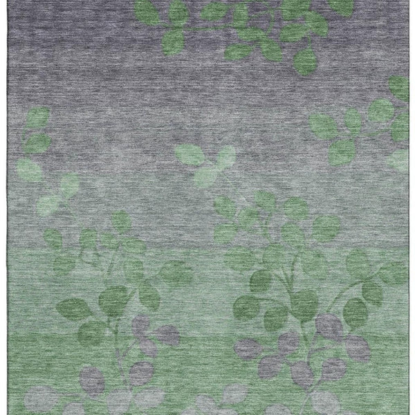 HomeRoots 5' X 8' Floral Area Rug in Green and Gray - Washable, UV-Protected, Stain-Resistant & Non-Slip! 707487