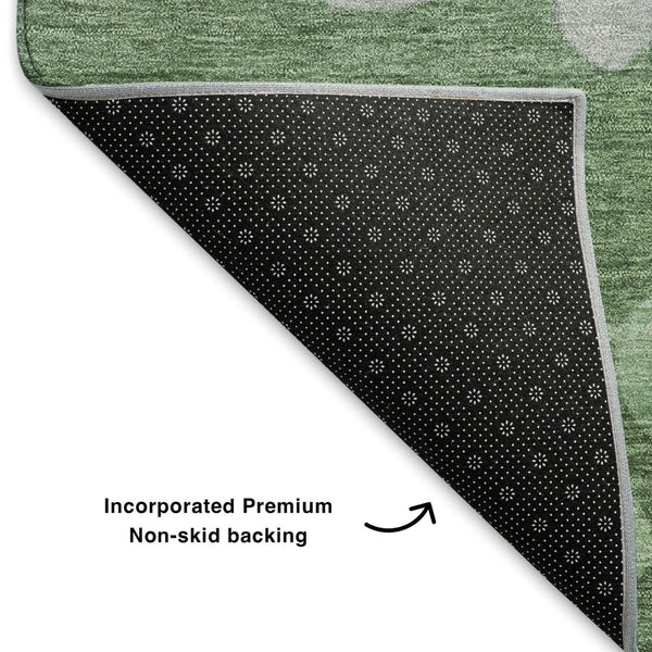 HomeRoots 8' Green and Gray Floral Washable Round Rug - UV-Protected, Durable, Stylish for Family Spaces 707488