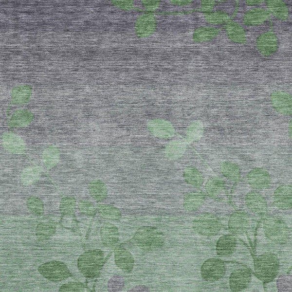 HomeRoots 8' Green and Gray Floral Washable Round Rug - UV-Protected, Durable, Stylish for Family Spaces 707488