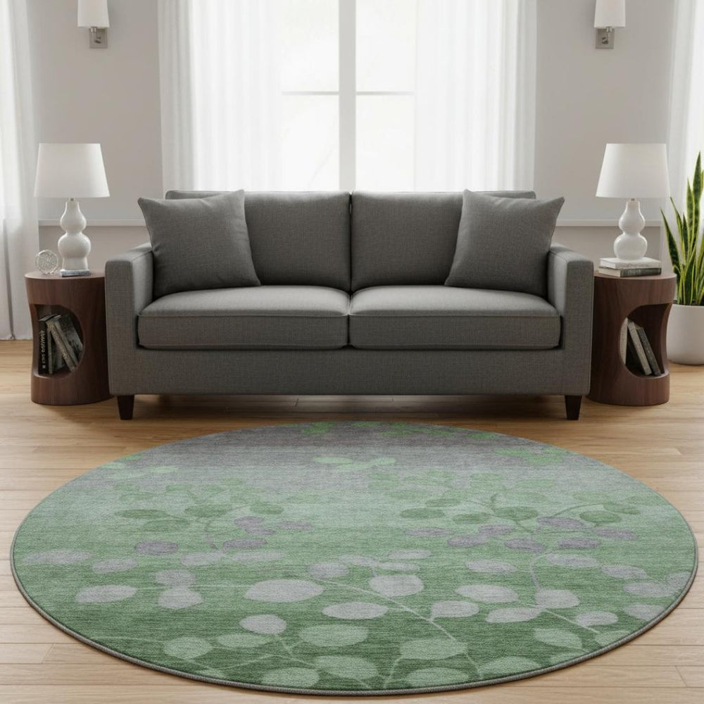 HomeRoots 8' X 10' Floral Washable Area Rug - Green & Gray Design with UV Protection for Homes & Families 707489