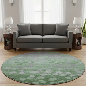 HomeRoots 8' X 10' Floral Washable Area Rug - Green & Gray Design with UV Protection for Homes & Families 707489