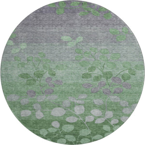 HomeRoots 8' X 10' Floral Washable Area Rug - Green & Gray Design with UV Protection for Homes & Families 707489