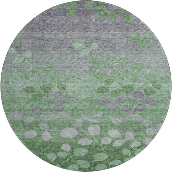 HomeRoots 8' X 10' Floral Washable Area Rug - Green & Gray Design with UV Protection for Homes & Families 707489