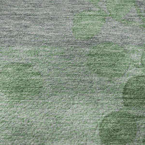 HomeRoots 8' X 10' Floral Washable Area Rug - Green & Gray Design with UV Protection for Homes & Families 707489
