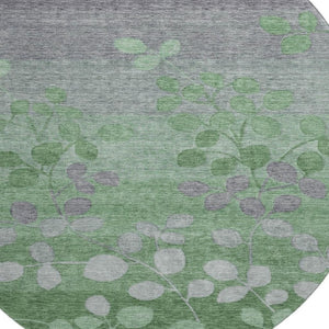 HomeRoots 8' X 10' Floral Washable Area Rug - Green & Gray Design with UV Protection for Homes & Families 707489